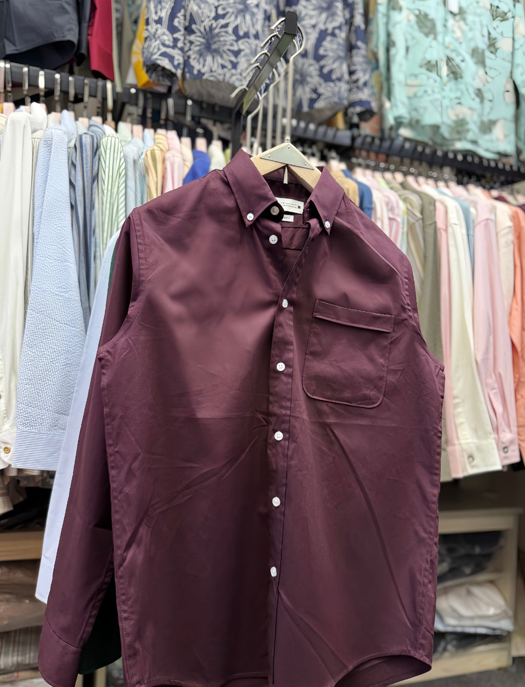 DARK WINE Pocket Oxford Shirt