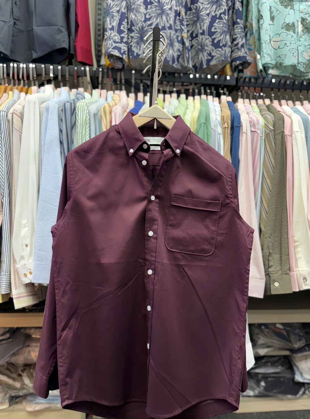DARK WINE Pocket Oxford Shirt