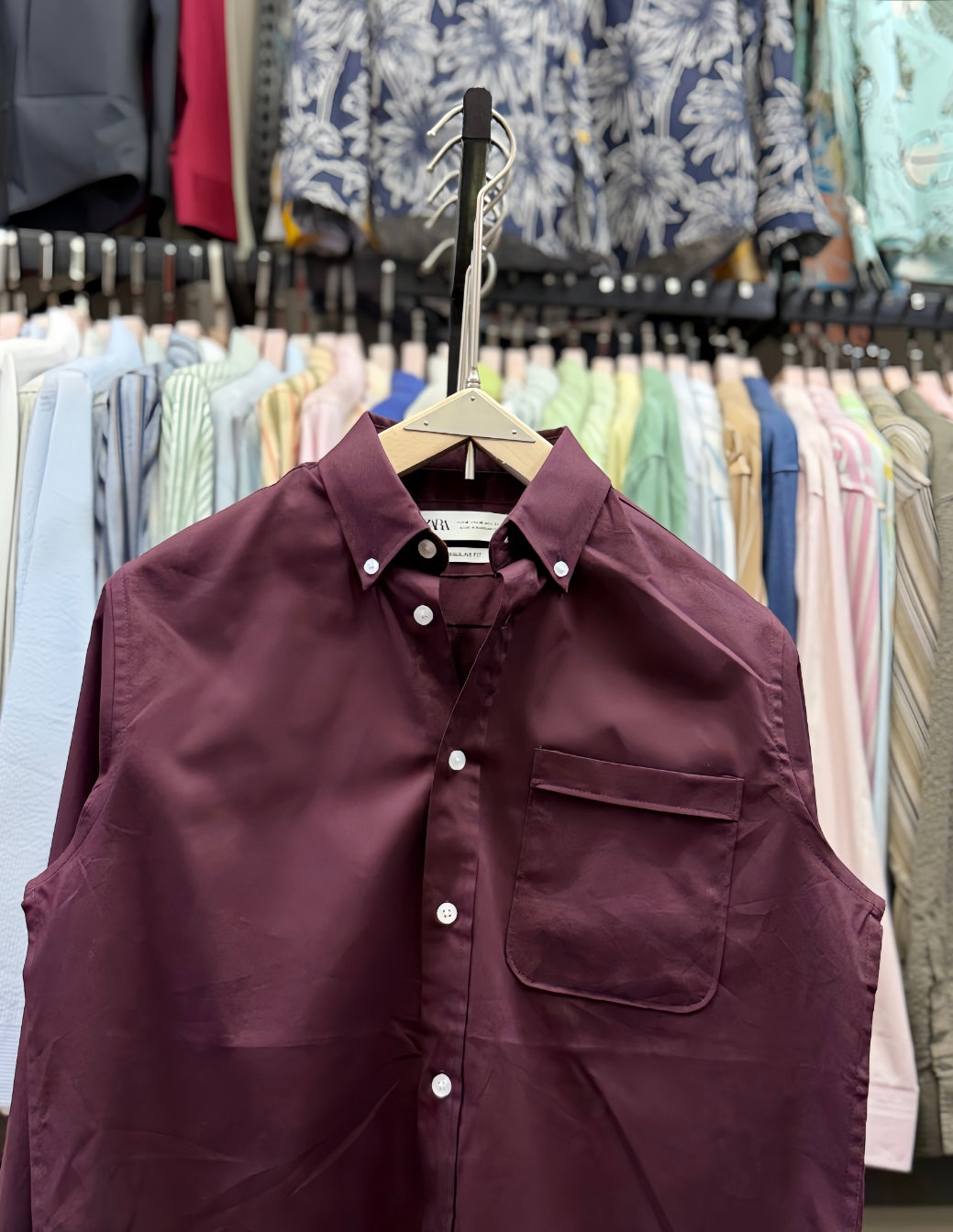 DARK WINE Pocket Oxford Shirt