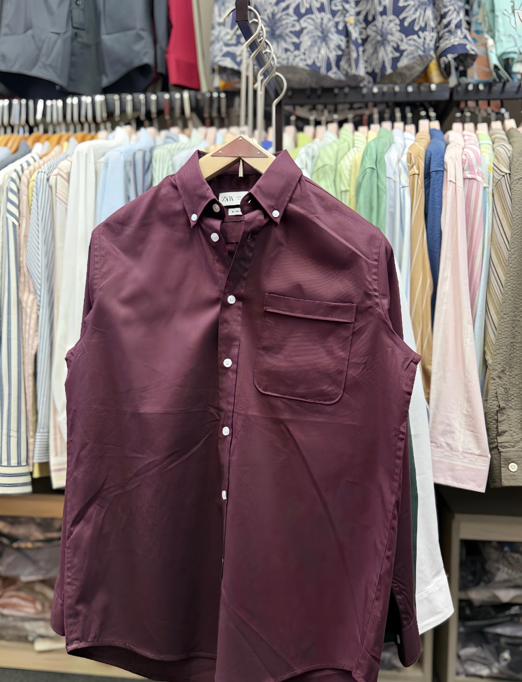 DARK WINE Pocket Oxford Shirt